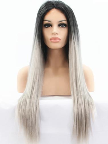 Ideell 24" Ombre Uten Smell Rett Lace Front Indisk Remy Hår Parykker