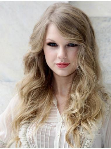 100% Håndknyttet Myk Syntetisk 24" Blond Lang Taylor Swift Parykk