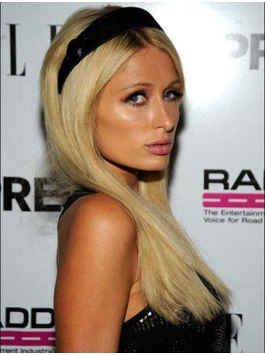 Blond Lang Rett 100% Håndknyttet Uten Smell 19" Vakker Paris Hilton Parykk