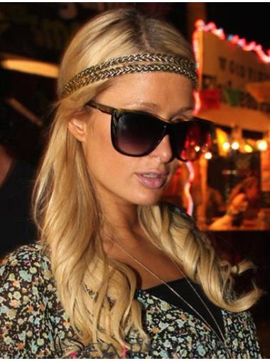 Blond Lang Bølgete 100% Håndknyttet Uten Smell 18" Slank Paris Hilton Parykk