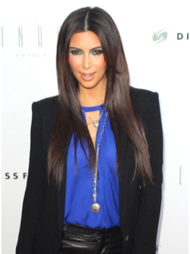 Maskinknyttet Rett Brun Topp 25" Kim Kardashian Parykk