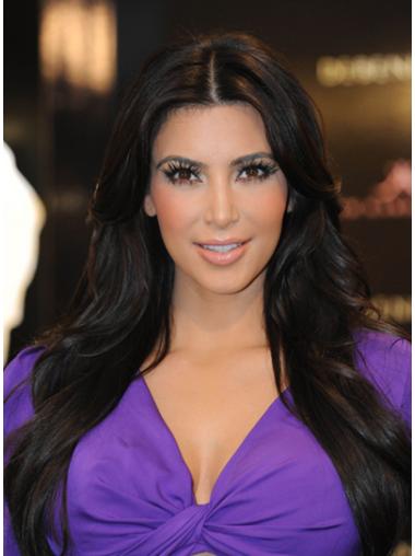 Maskinknyttet Rett Svart Varig 27" Kim Kardashian Parykk