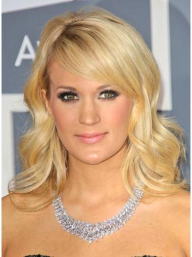 Blond Naturlig 14" Bølgete 100% Håndknyttet Carrie Underwood Parykk