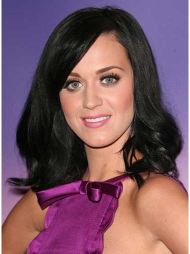 Svart 16" Fabelaktig Syntetisk Halv Lengde Maskinknyttet Katy Perry Parykk