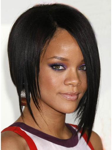 Svart Halv Lengde Rett Maskinknyttet Beleilig 11" Rihanna Parykk