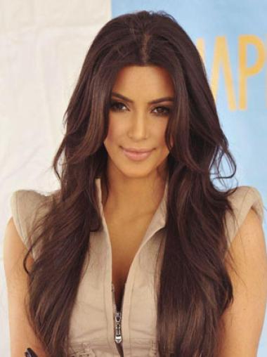Lace Front Bølgete Auburn Naturlig 26" Kim Kardashian Parykk