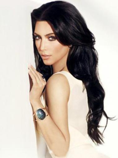 Lace Front Bølgete Svart Vakker 24" Kim Kardashian Parykk