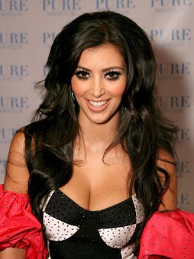 Lace Front Bølgete Svart Beste 20" Kim Kardashian Parykk
