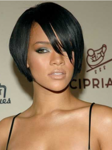 Svart Kort Rett Lace Front Fleksibilitet 8" Rihanna Parykk