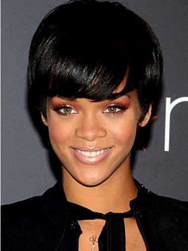 Svart Kort Rett Lace Front Moderne 8" Rihanna Parykk