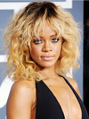 Ombre Halv Lengde Bølgete 100% Håndknyttet Problemfri 14" Rihanna Parykk