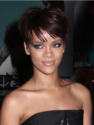 Maskinknyttet Rett 6" Passende Syntetisk Rihanna Parykk
