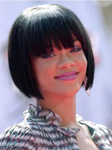 Svart Halv Lengde Rett Full Lace Høy Kvalitet 10" Rihanna Parykk